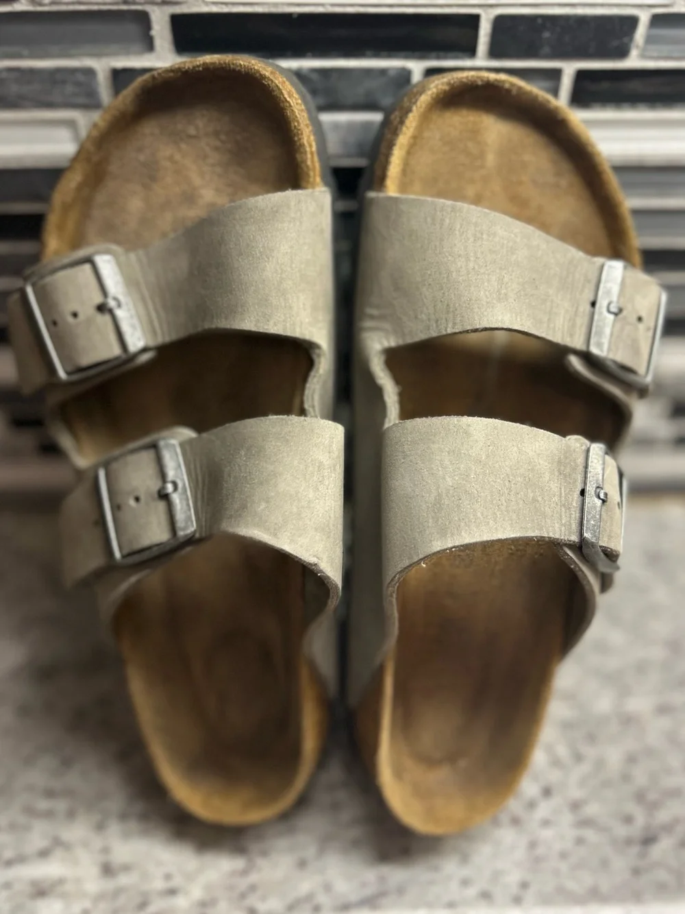 Birkenstock Arizona Gray Leather slip on Sandals size 8(39)